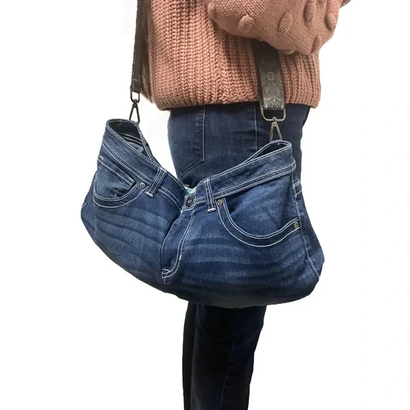 Stylish Boho & Blingy Removable Adjustable Strap “Made By Me”Crossbody Jean Bag! - Picture 2 of 16